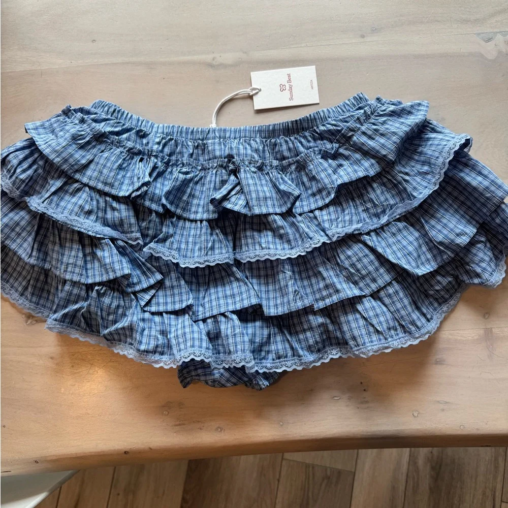 NWT Aritzia Blue Theo poplin Tiered Mini Skirt size xs - Picture 8 of 12